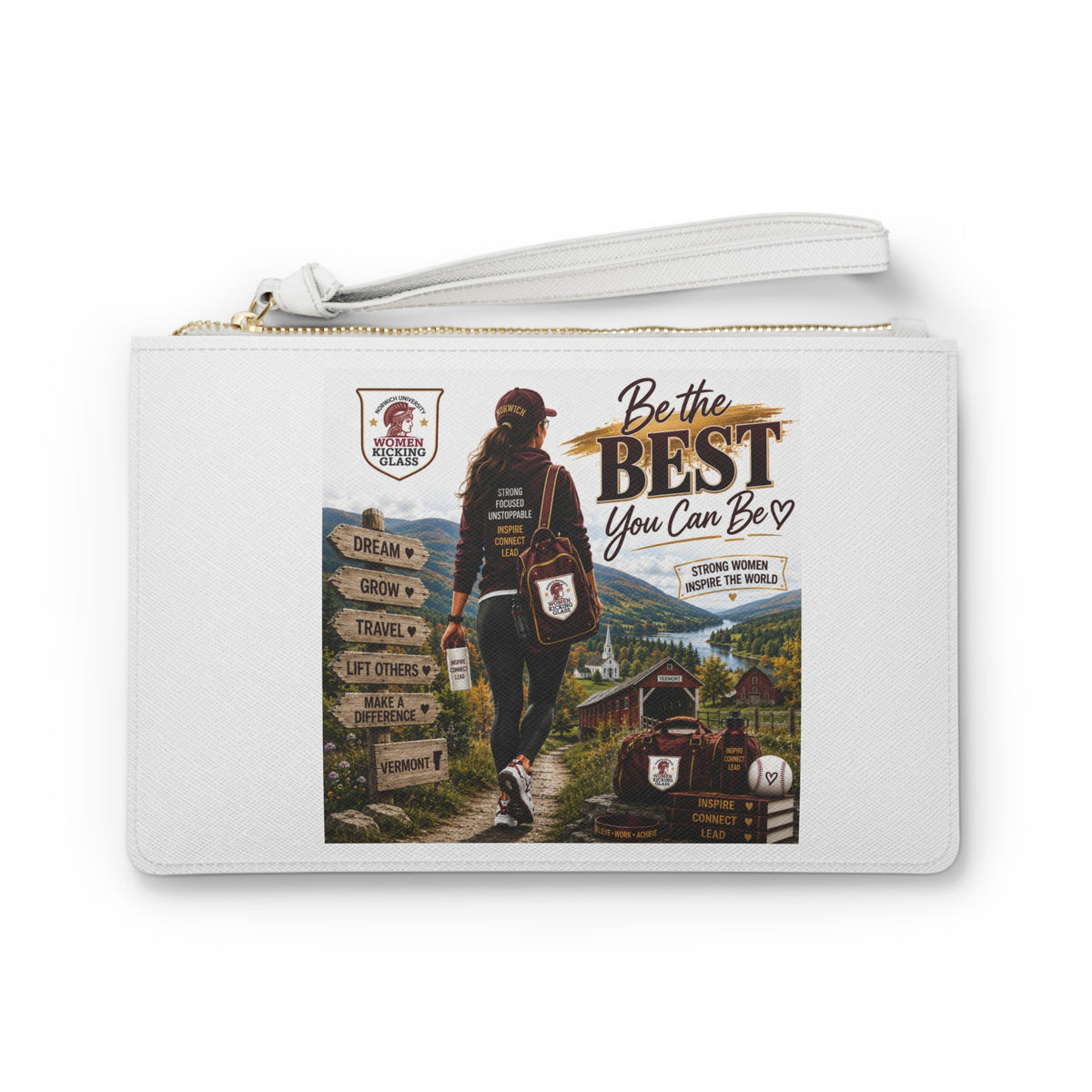 Women Kicking Glass Motivational Wristlet Clutch — Travel & Adventure