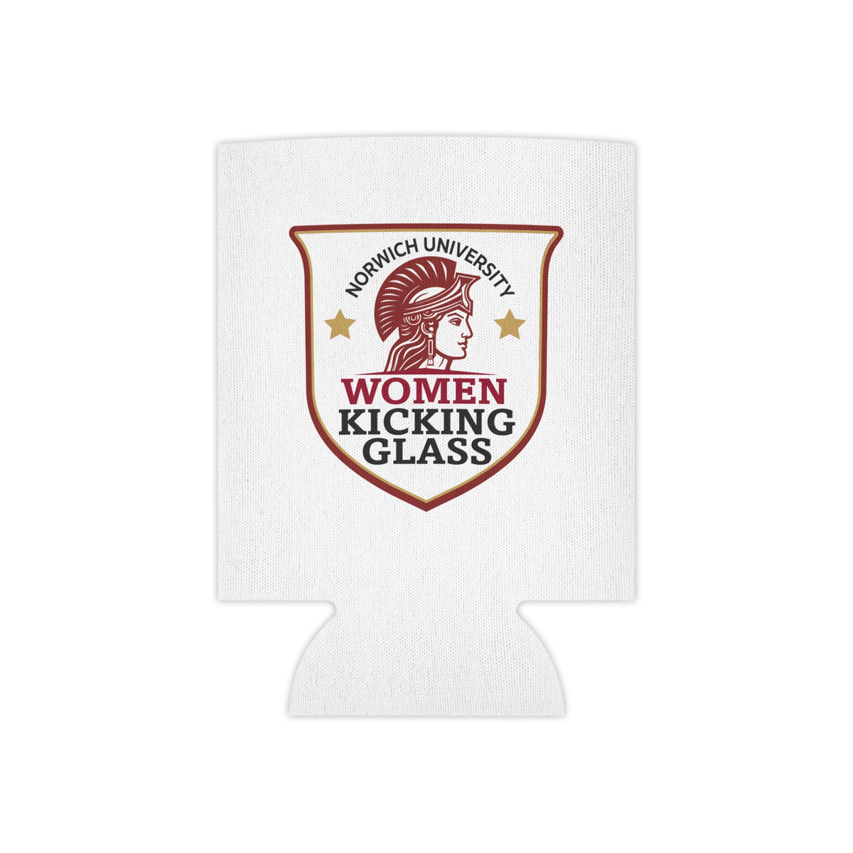 Women Kicking Glass Can Cooler — Norwich University Shield Koozie