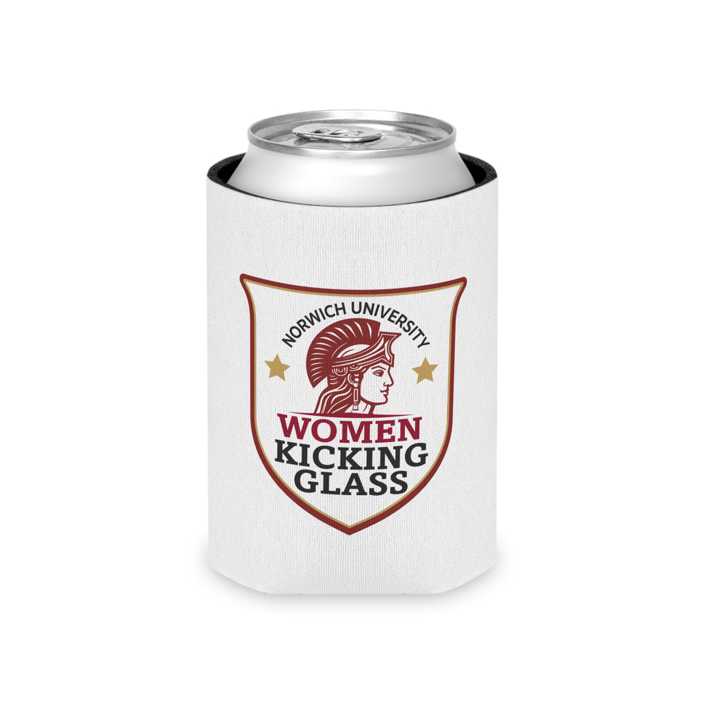 Women Kicking Glass Can Cooler — Norwich University Shield Koozie