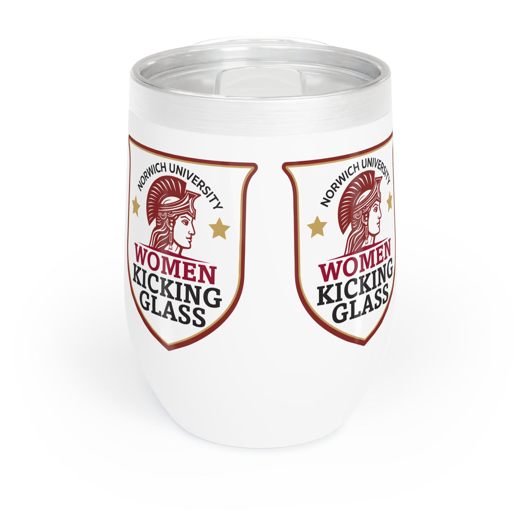 Norwich University Women Kicking Glass Wine Tumbler – 12 oz Insulated Stemless | WKG Shield