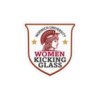 Norwich University Women Kicking Glass Shield Vinyl Sticker — WKG Kiss-Cut Decal | Satin, Glossy, Clear & Holographic