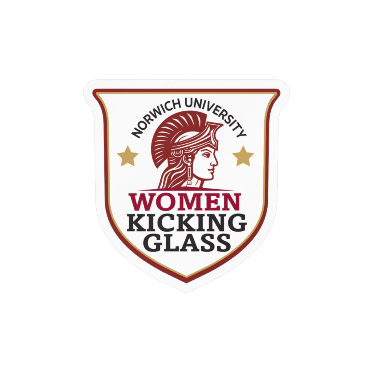 Norwich University Women Kicking Glass Shield Vinyl Sticker — WKG Kiss-Cut Decal | Satin, Glossy, Clear & Holographic
