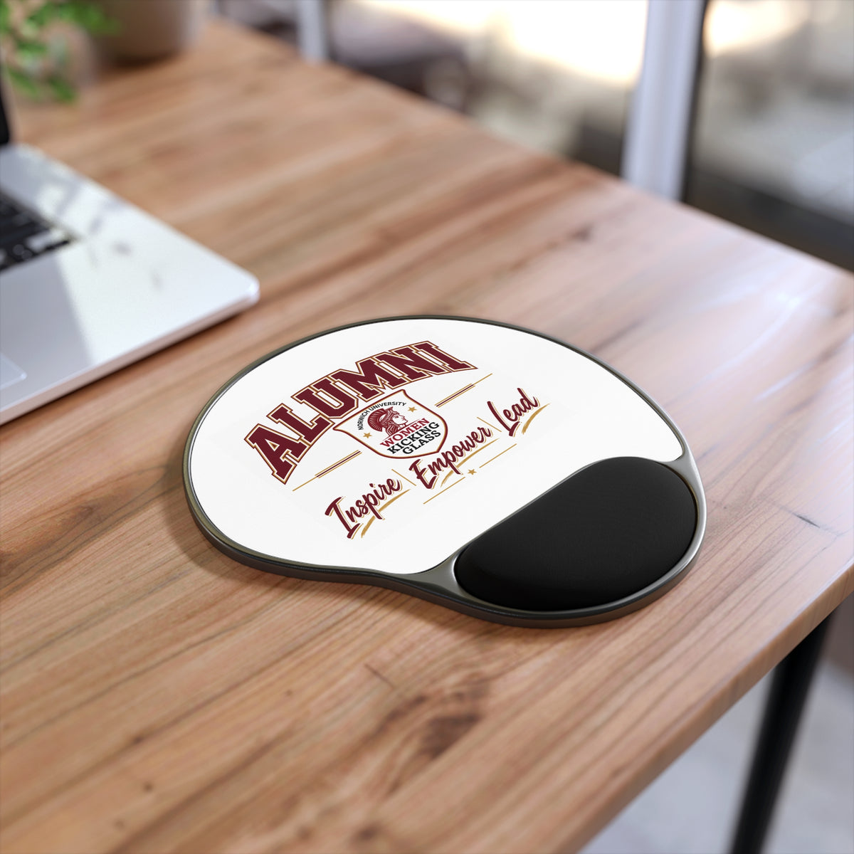 Norwich University Women Kicking Glass Alumni Mouse Pad with Wrist Rest – Inspire Empower Lead | Ergonomic Desk Gift