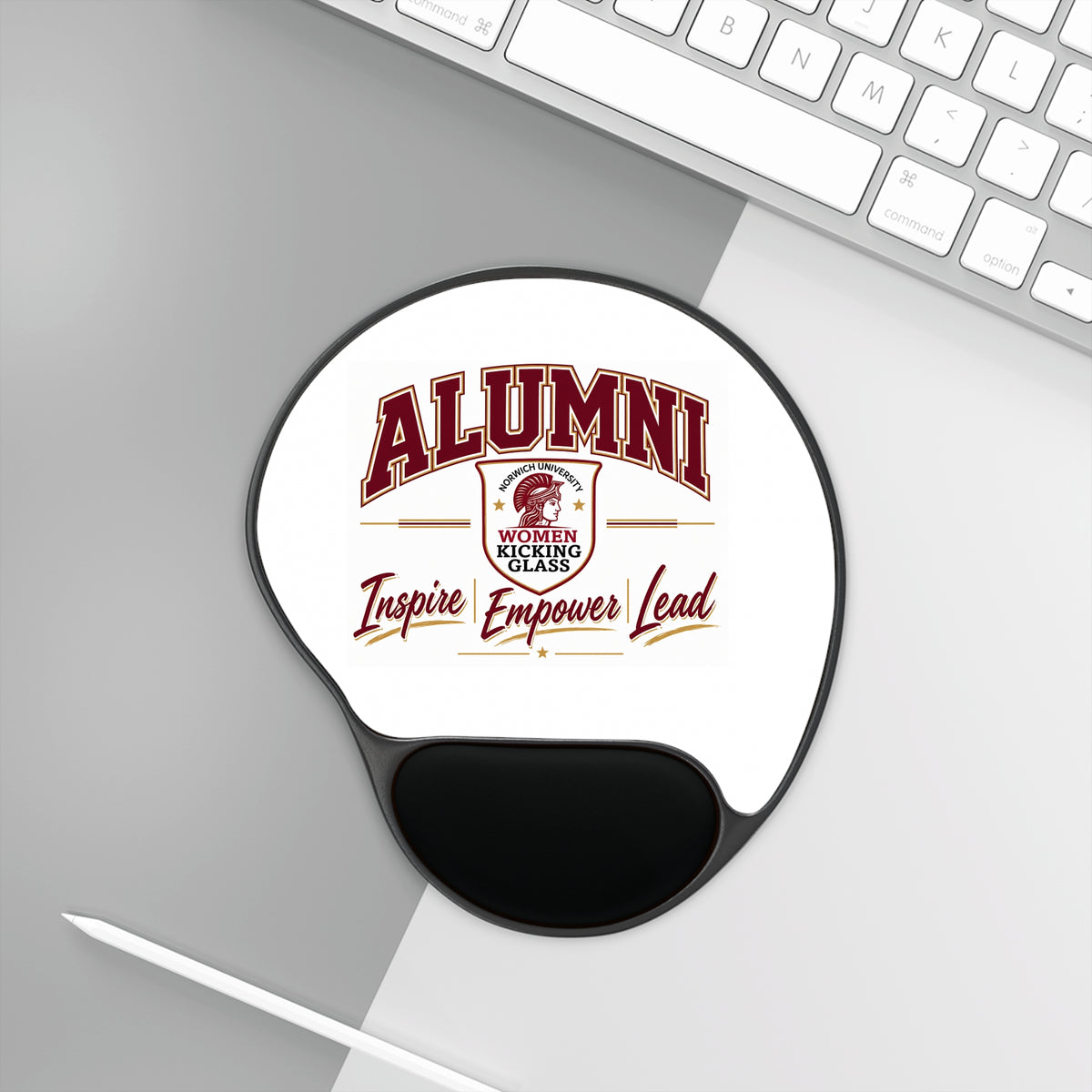 Norwich University Women Kicking Glass Alumni Mouse Pad with Wrist Rest – Inspire Empower Lead | Ergonomic Desk Gift