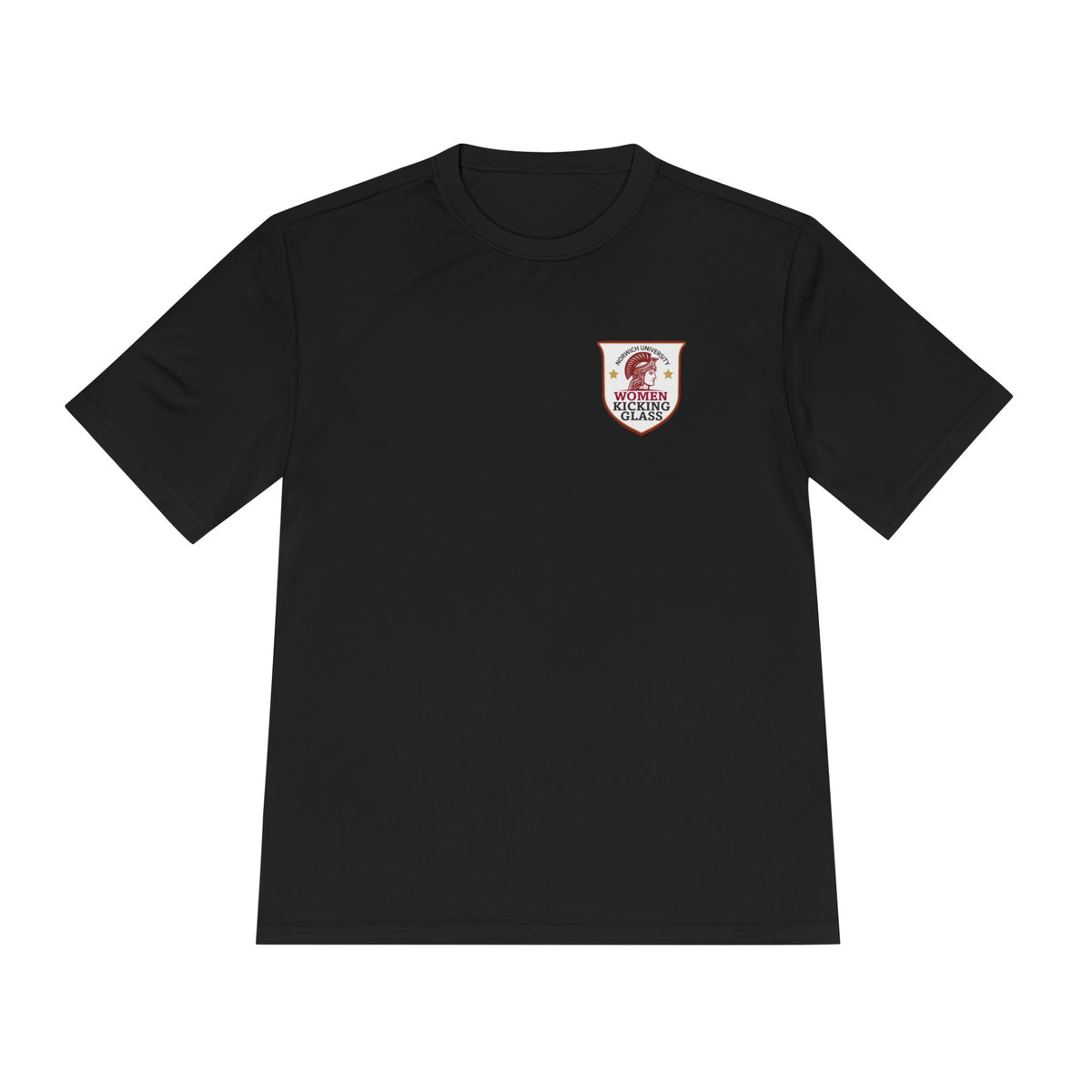 Women Kicking Glass Performance Tee – WKG Shield | Norwich University Moisture-Wicking T-Shirt