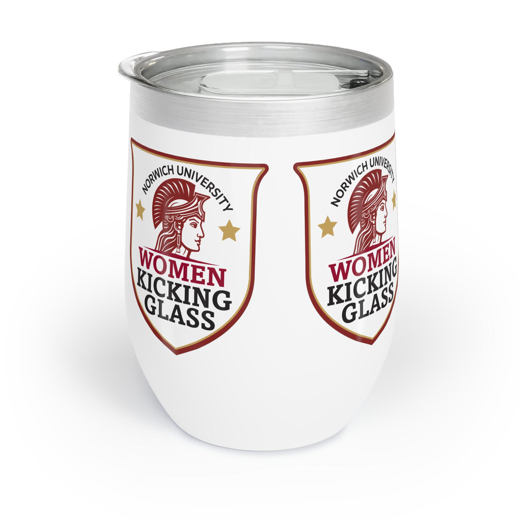 Norwich University Women Kicking Glass Wine Tumbler – 12 oz Insulated Stemless | WKG Shield