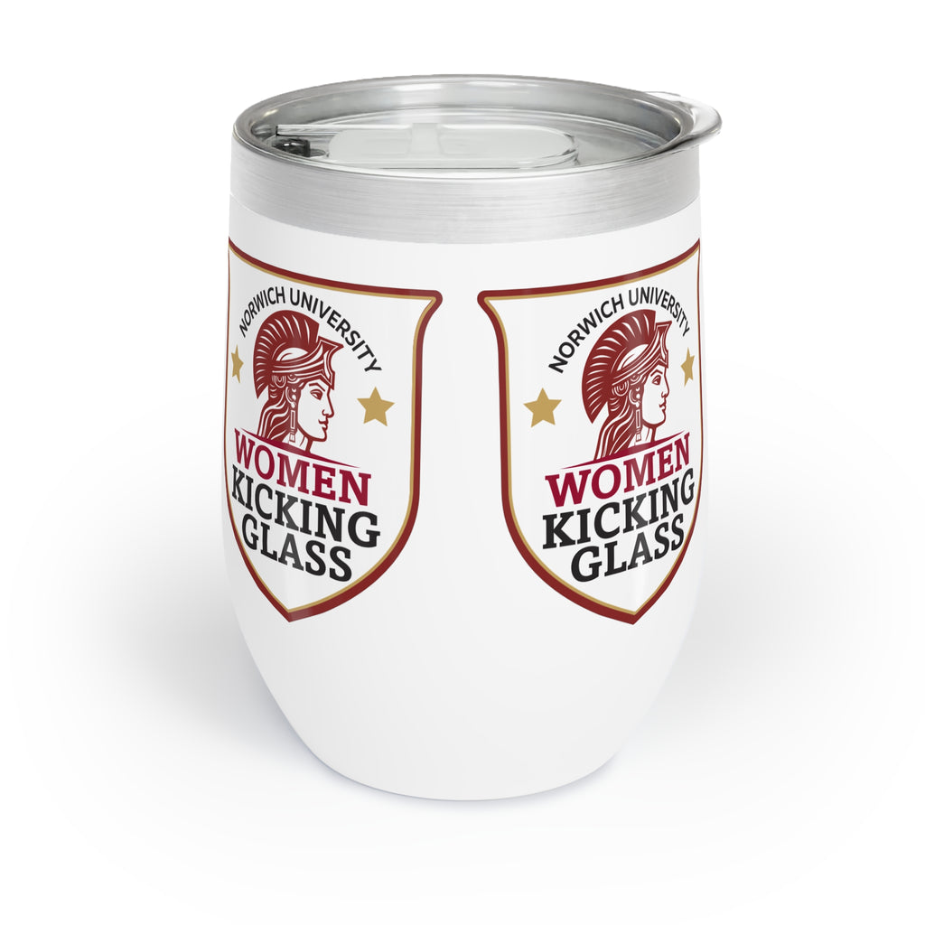 Norwich University Women Kicking Glass Wine Tumbler – 12 oz Insulated Stemless | WKG Shield