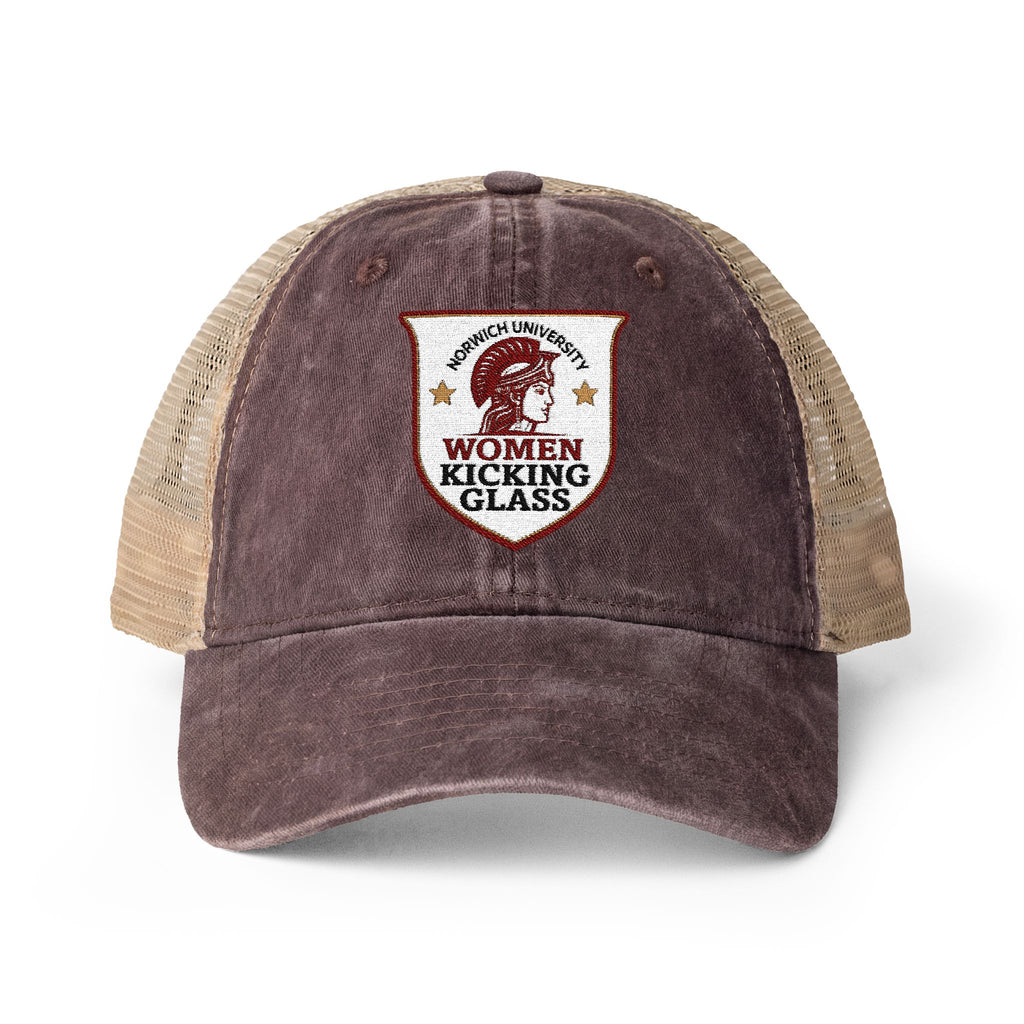 Women Kicking Glass Embroidered Washed Mesh-Back Cap