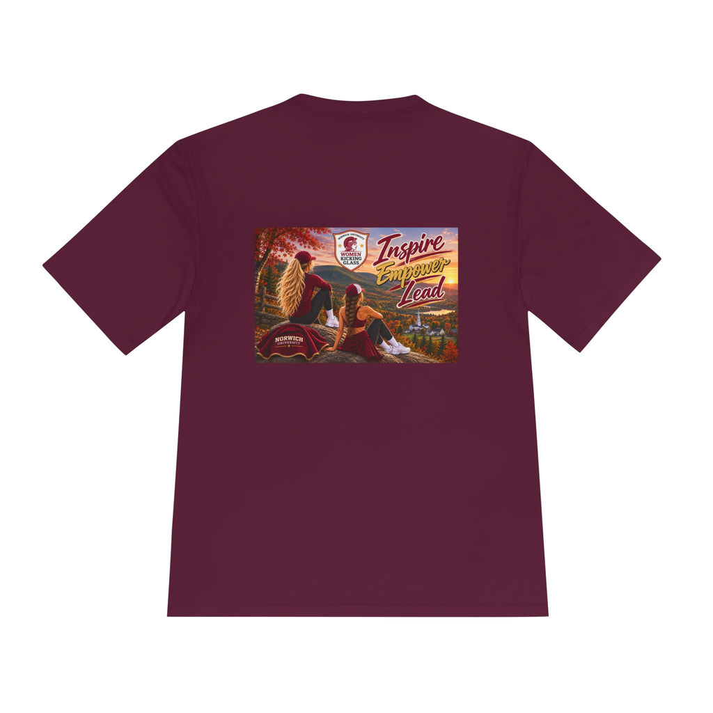 Women Kicking Glass Performance Tee – WKG Shield | Norwich University Moisture-Wicking T-Shirt