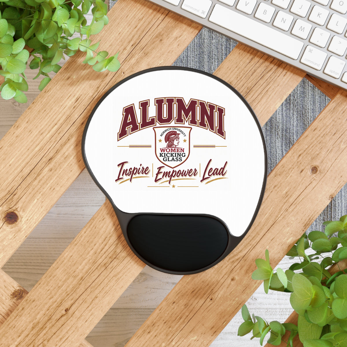 Norwich University Women Kicking Glass Alumni Mouse Pad with Wrist Rest – Inspire Empower Lead | Ergonomic Desk Gift