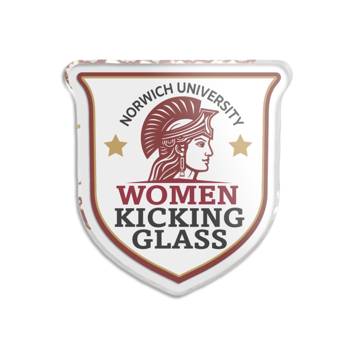 Norwich University Women Kicking Glass Shield Acrylic Paperweight – WKG Crest Keepsake