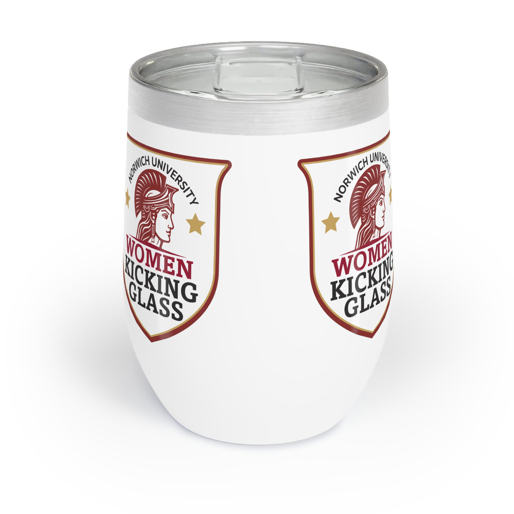 Norwich University Women Kicking Glass Wine Tumbler – 12 oz Insulated Stemless | WKG Shield
