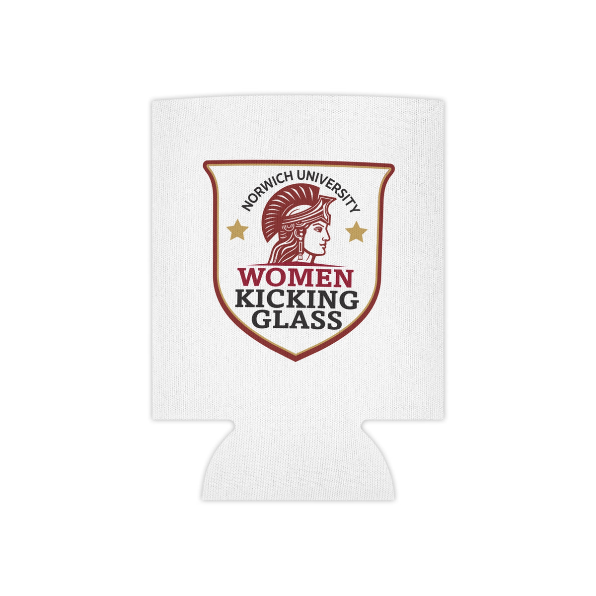Women Kicking Glass Can Cooler — Norwich University Shield Koozie