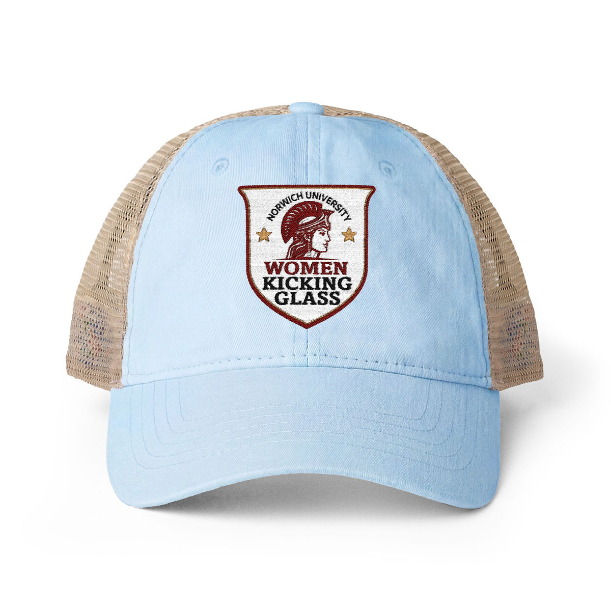 Women Kicking Glass Embroidered Washed Mesh-Back Cap