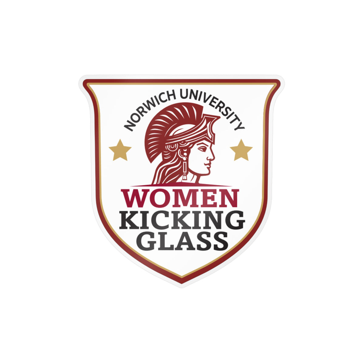 Norwich University Women Kicking Glass Shield Vinyl Sticker — WKG Kiss-Cut Decal | Satin, Glossy, Clear & Holographic