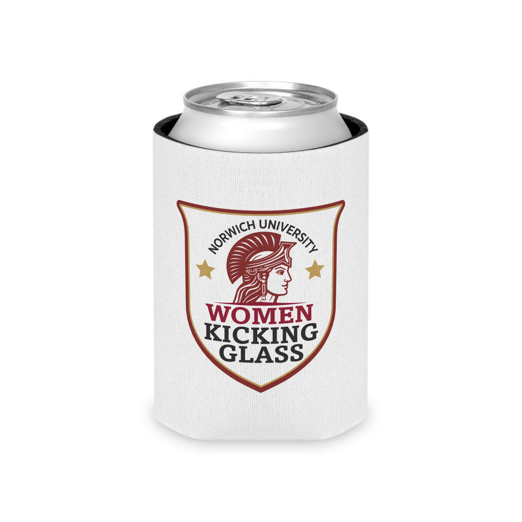 Women Kicking Glass Can Cooler — Norwich University Shield Koozie