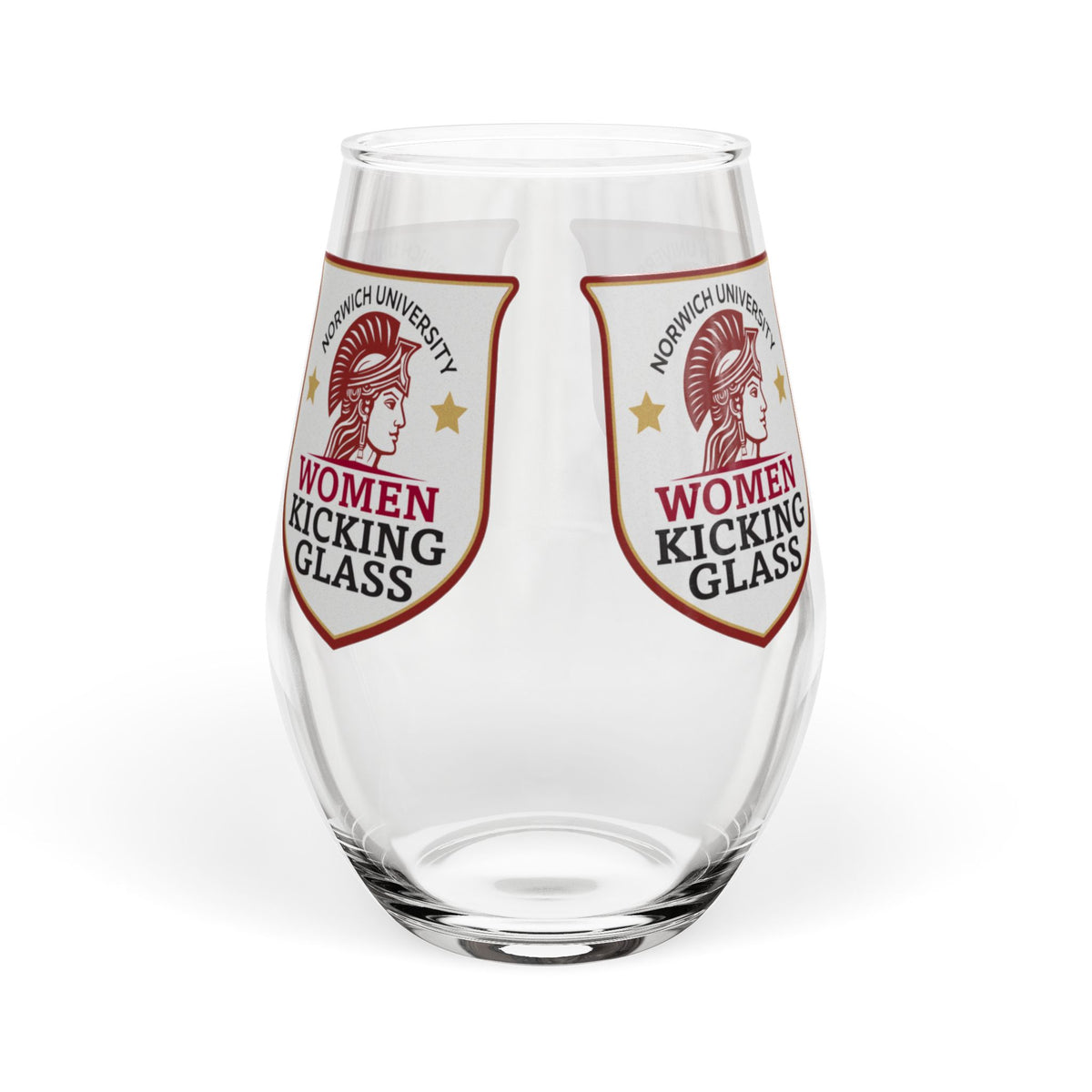 Norwich University Women Kicking Glass Stemless Wine Glass – WKG Shield | 11.75 oz