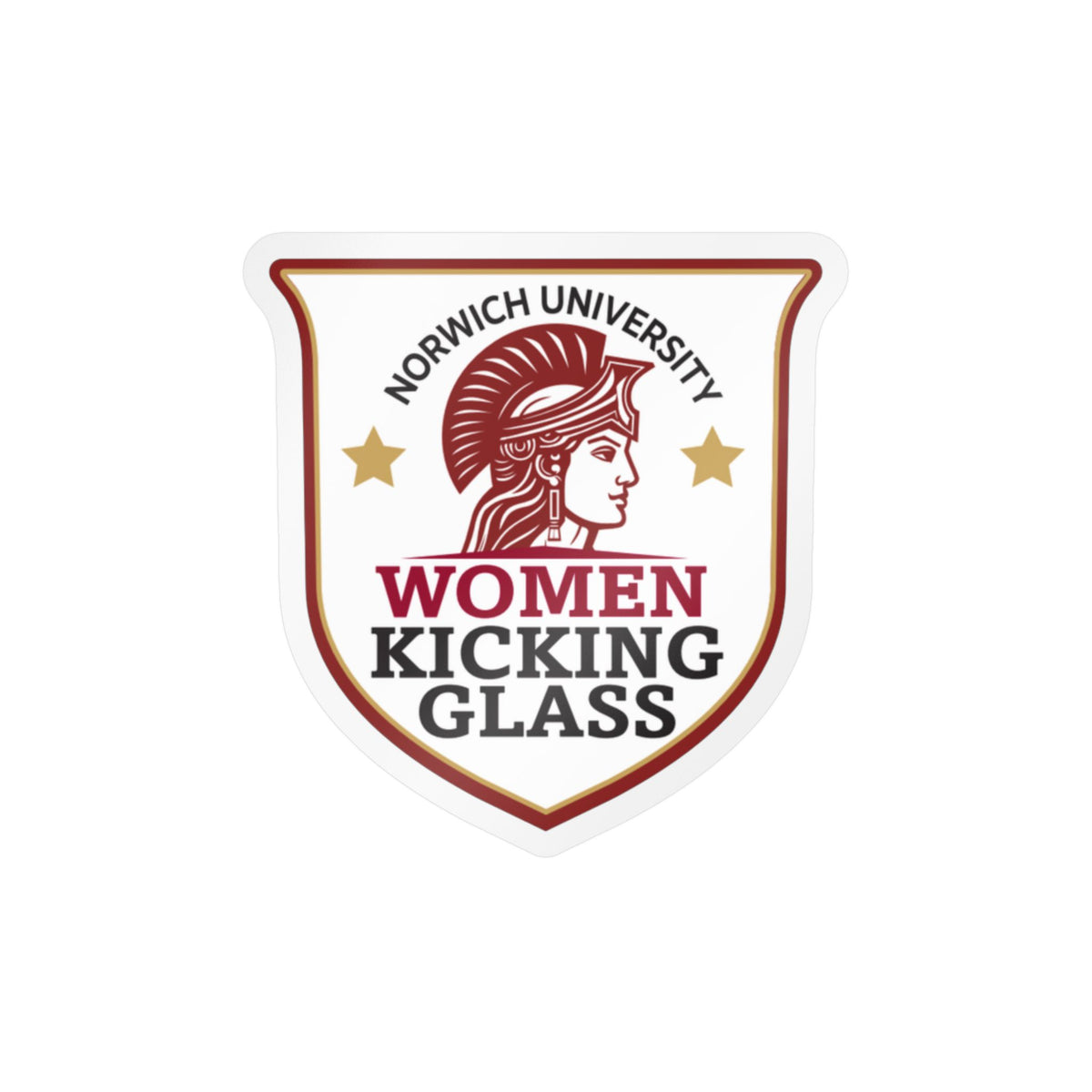 Norwich University Women Kicking Glass Shield Vinyl Sticker — WKG Kiss-Cut Decal | Satin, Glossy, Clear & Holographic