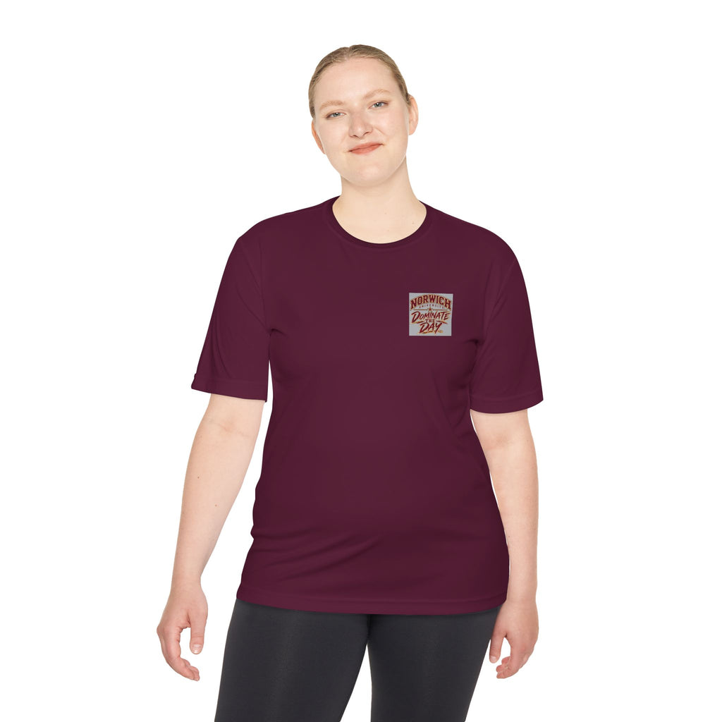 Women Kicking Glass Performance Tee – WKG Shield | Norwich University Moisture-Wicking T-Shirt