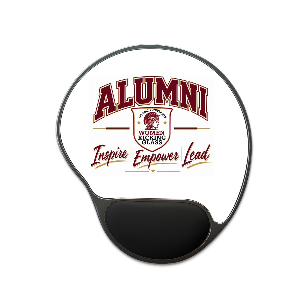 Norwich University Women Kicking Glass Alumni Mouse Pad with Wrist Rest – Inspire Empower Lead | Ergonomic Desk Gift